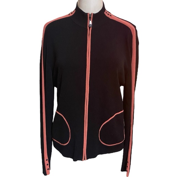Jamie Sadock Full Zip Sweater Size L Black with Peach Trim. - Picture 1 of 6